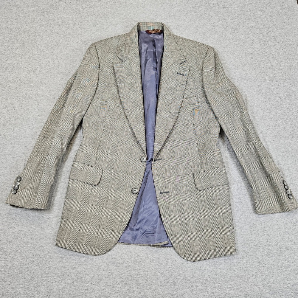 Nordstrom Mens Virgin Wool Glen Plaid Blazer Sport Coat Gray Made in USA 43R